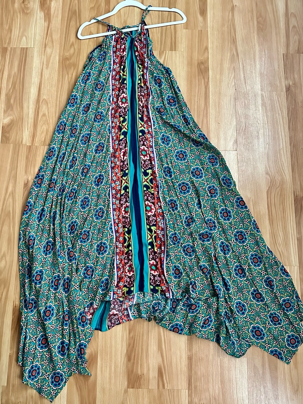 Anthropologie Green Floral Asymmetrical Maxi Dress